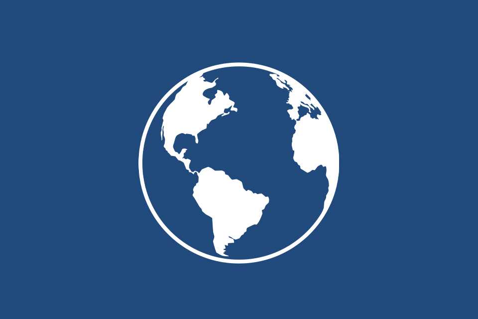 A white outline of Earth against a navy blue background.