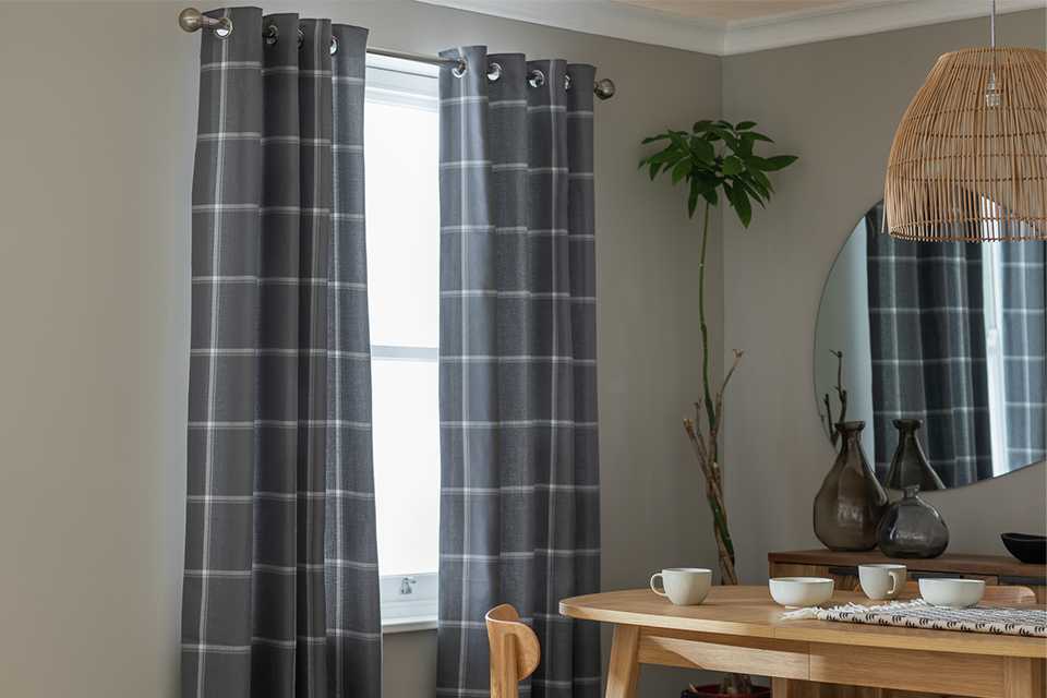 Habitat Square Check Fully Lined Eyelet Curtains in grey colour.