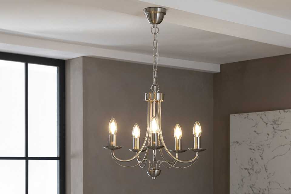 Argos Home Twirl 5 Light Twist Chandelier in brushed chrome finish.