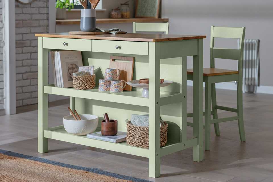 Argos Home Chicago bar island in sage green colour.