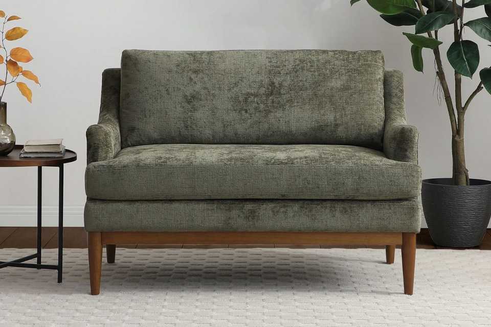 Kyoto Russell Fabric 2 seater olive sofa.