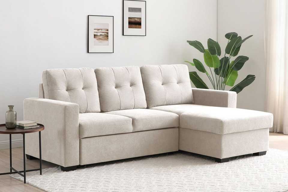 Kyoto Austin Fabric Reversible natural corner sofa bed.