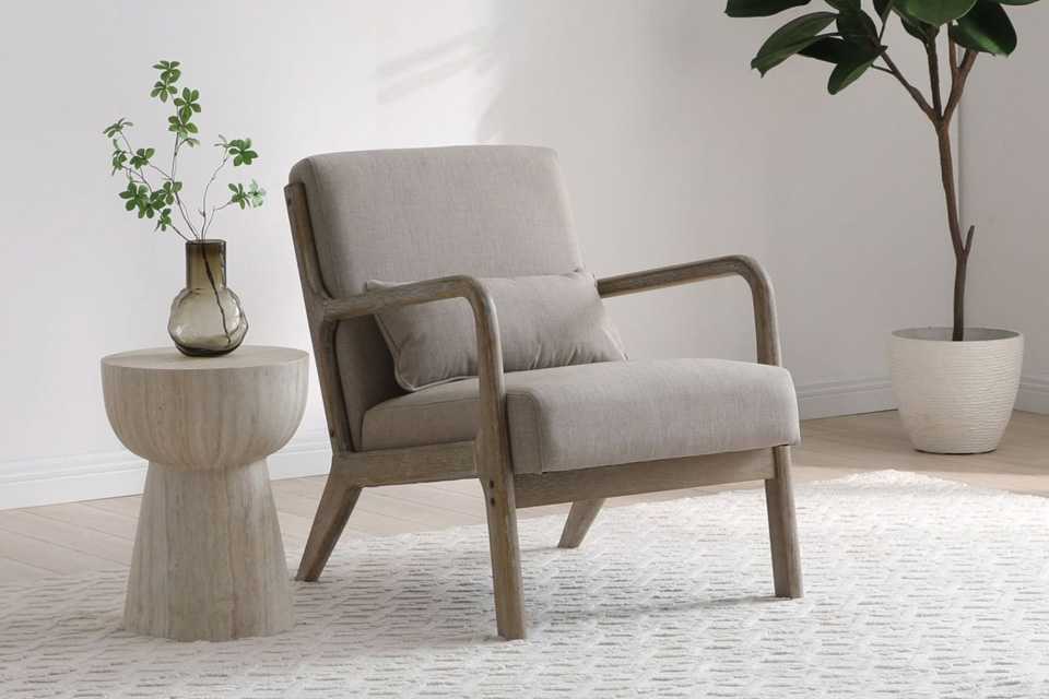 Kyoto Leah Fabric oatmeal accent chair.