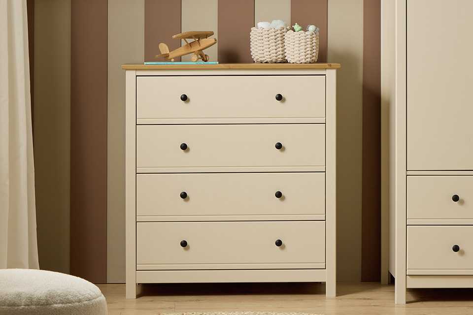 A Habitat Brooklyn 4 drawer kids' desk in a child's room.