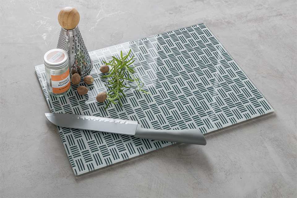 Argos Home Rectangular Patterned Glass Work Top Saver in grey colour.
