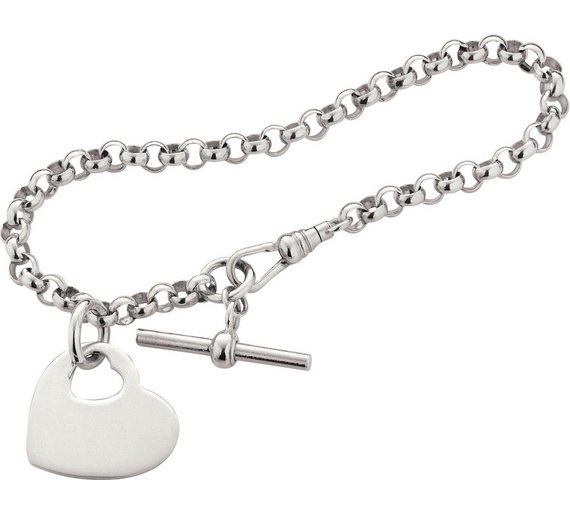 Buy Sterling Silver TBar Belcher Bracelet with Heart Charm at Argos.co