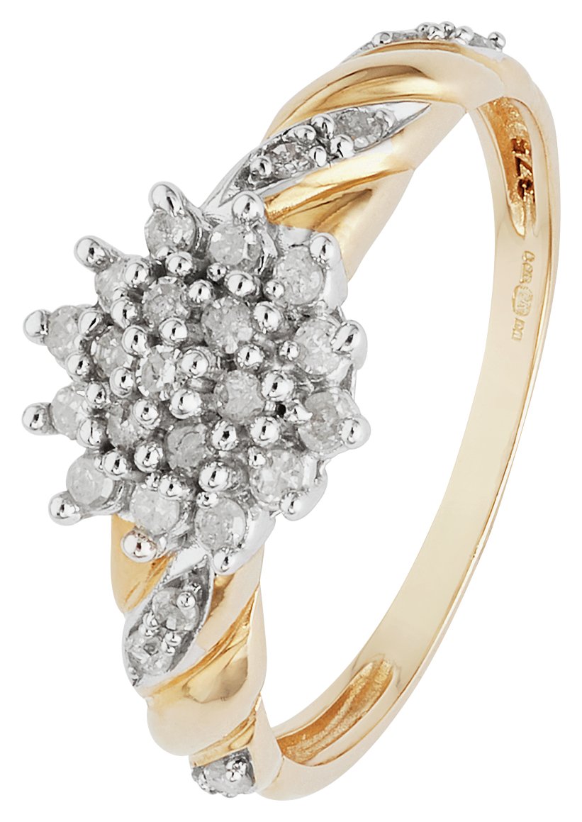 Buy Revere 9ct Gold 0.25ct tw Diamond Cluster Twist Ring Dress rings