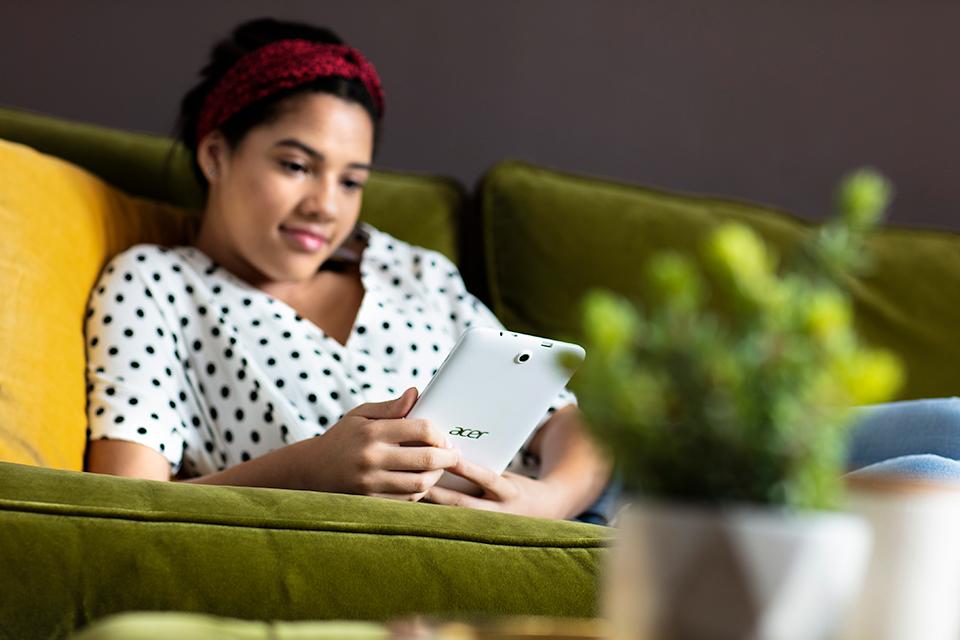 Young girl on tablet device.