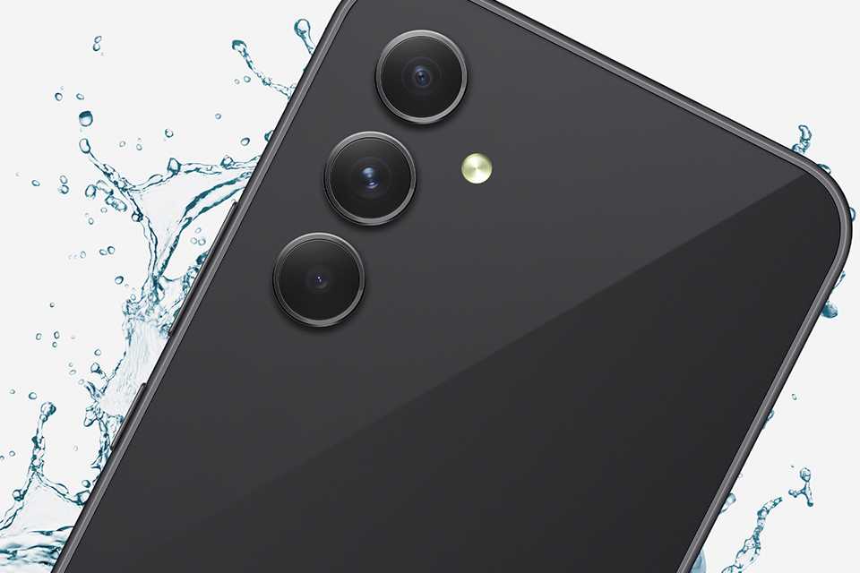 The back side of a Samsung Galaxy A54 5G smartphone.