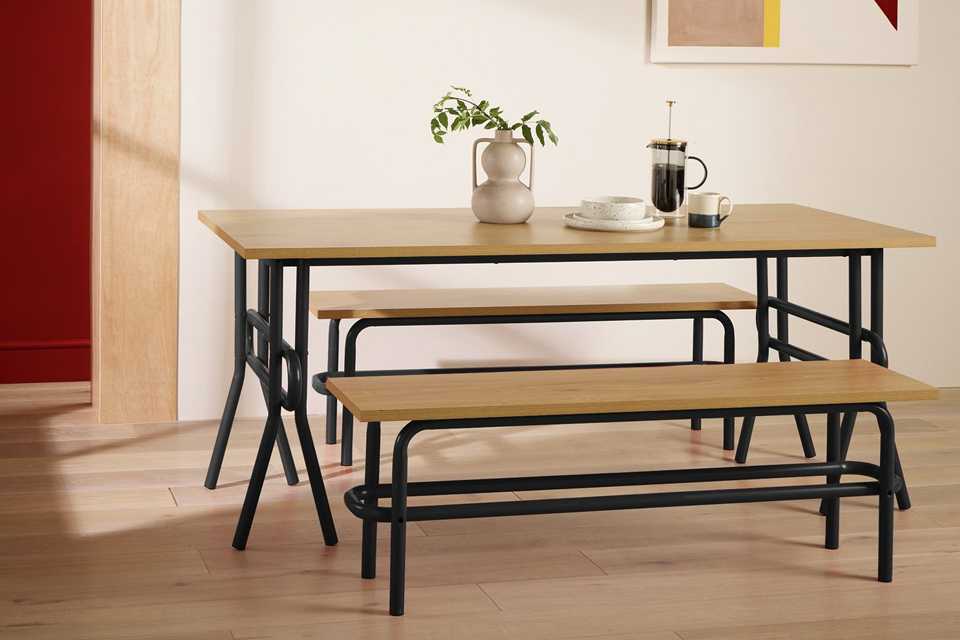 A Habitat Ballon black table and bench set.