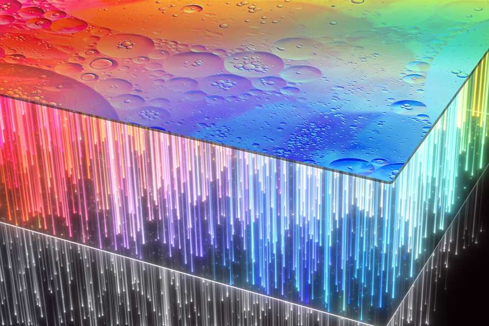 Mini LED contrast shown with bright lights and deep blacks.