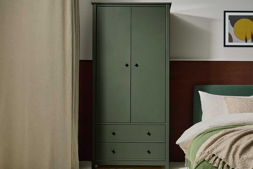 Habitat Brooklyn 2 Door 2 Drawer Wardrobe in green colour.