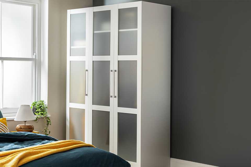 Habitat Hamburg Triple Glass Wardrobe in white colour.