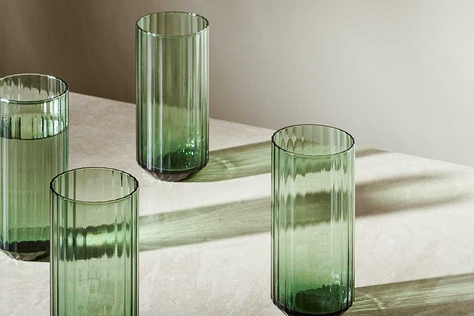 Habitat Green Wide Ribbed Set of 4 Hi Ball Glasses.