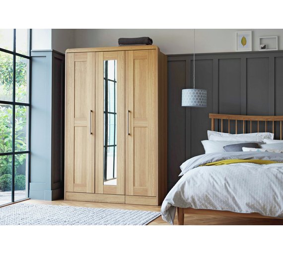 Buy Heart of House Elford 3 Door Mirrored Wardrobe Oak Effect at