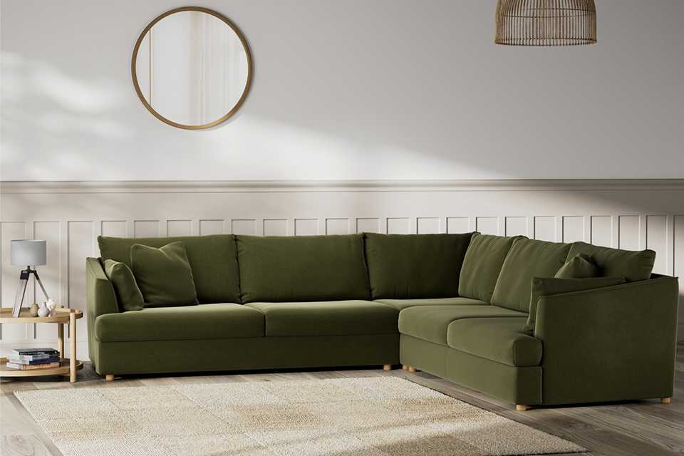 Habitat made to order mustard velvet armchair in living room.