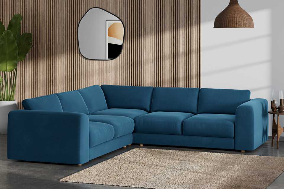 Blue velvet habitat made to order sofa.