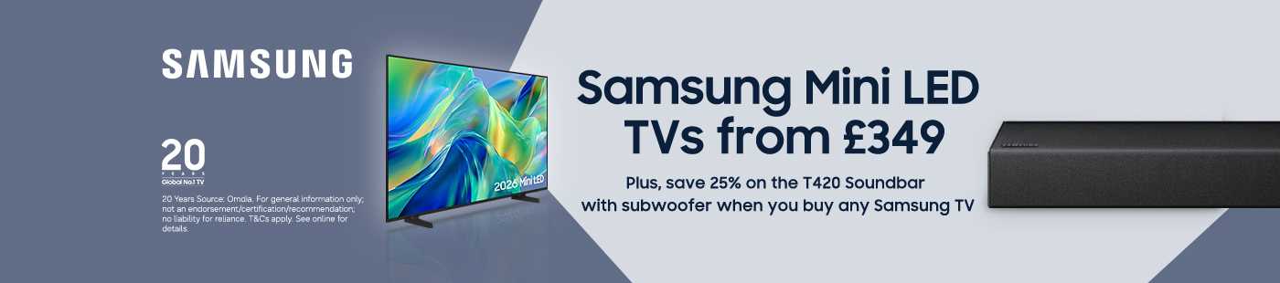 Samsung. Samsung mini LED TVs from 349 pounds.