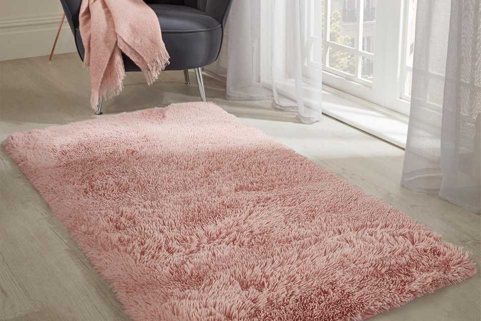 A blush OHS soft fluffy fleece rug runner in a living room.