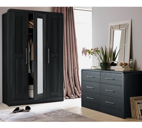 Buy Heart of House Elford 3 Door Mirror Wardrobe Black at Argos.co.uk