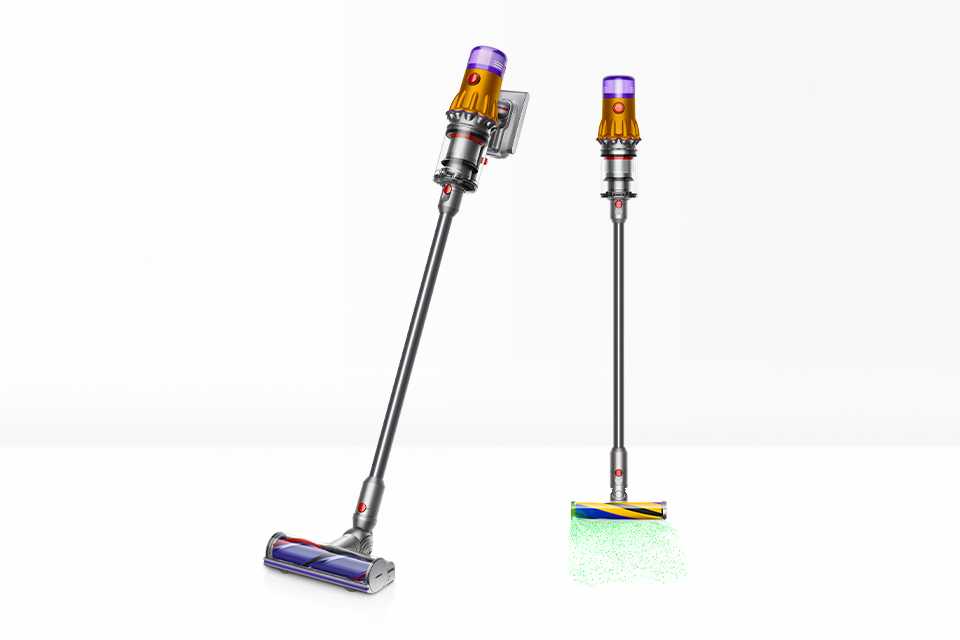 2 Dyson V12 cordless vacuum cleaners with de-tangling cleaner head and illuminated cleaner head with laser.