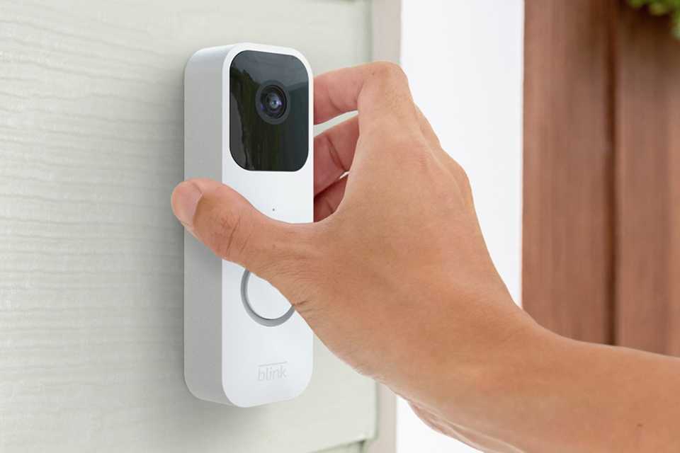 A Blink video doorbell wired or battery in white.