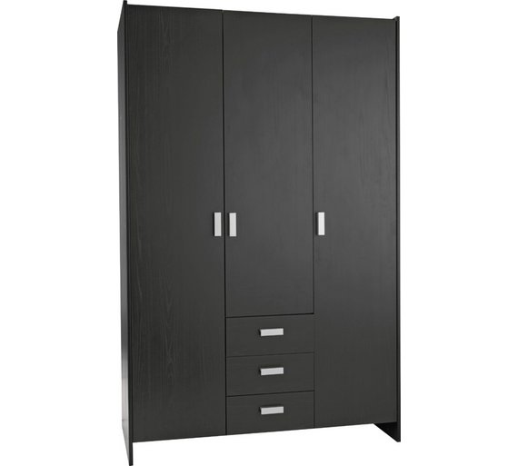 buy home new capella 3 door 3 drawer wardrobe - black at argos.co.uk
