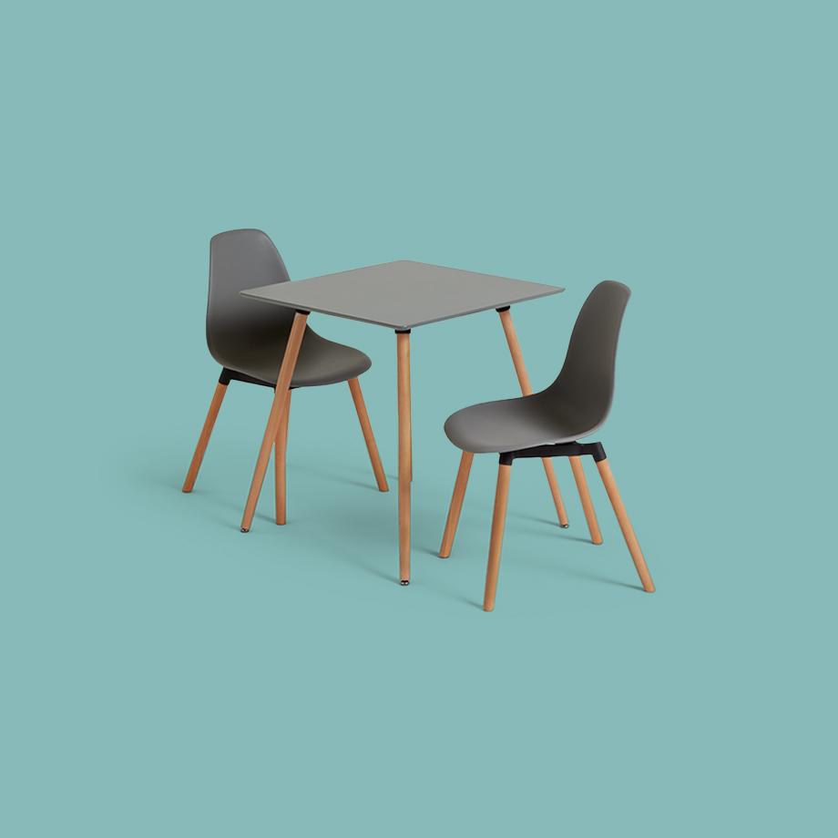 Square dining set in open plan setting.