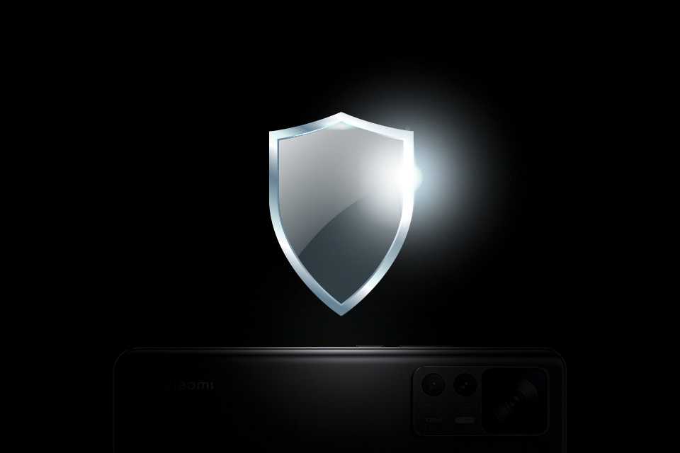 An icon of a shield above a smartphone.