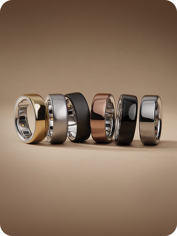 a collection of Oura rings on a gradient background.