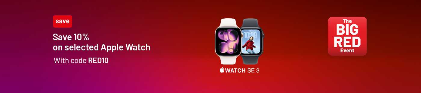 The Big Red Event. Apple Watch SE3. Save 10% on selected Apple Watch with code RED10.