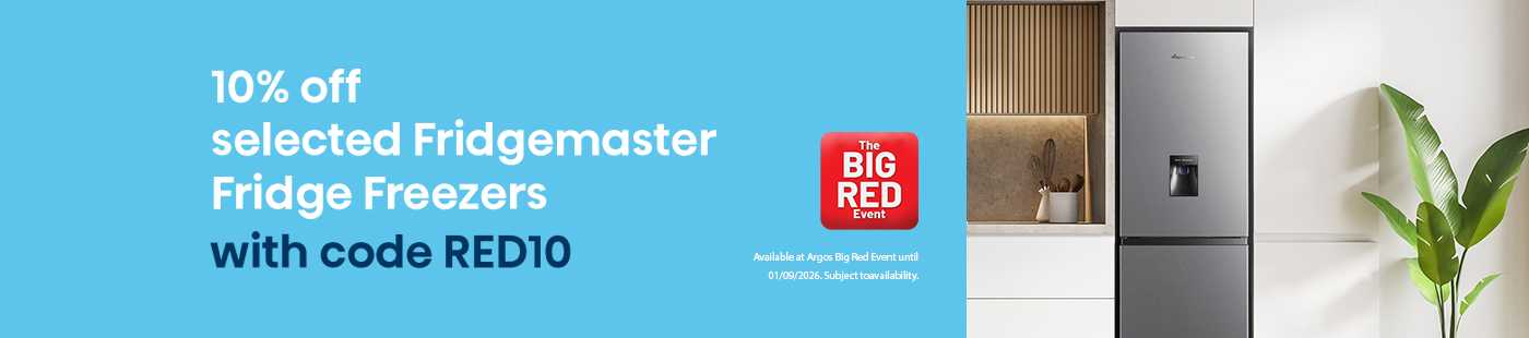 The Big Red Event. 10% off selected fridgemaster fridge freezers with code RED10.