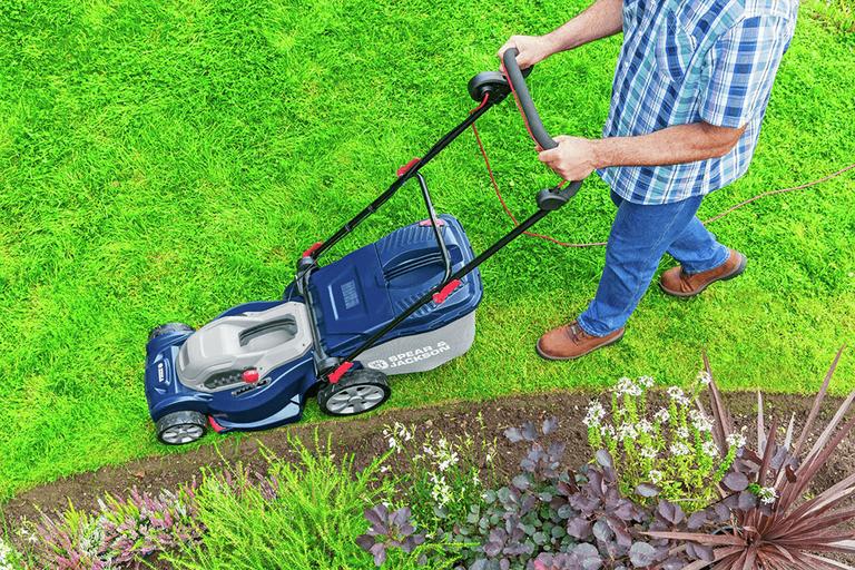 Man mowing the lawn.