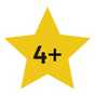 Yellow star icon with text ‘4+’ representing top-rated jeans category.