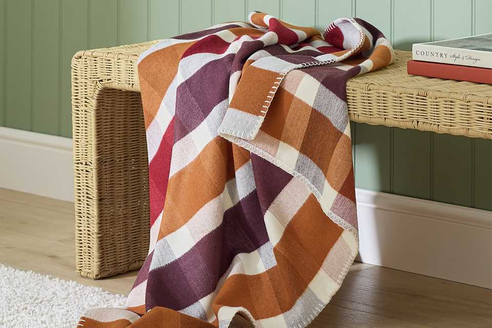 Argos Home Autumn Check Blanket Stitch Throw.