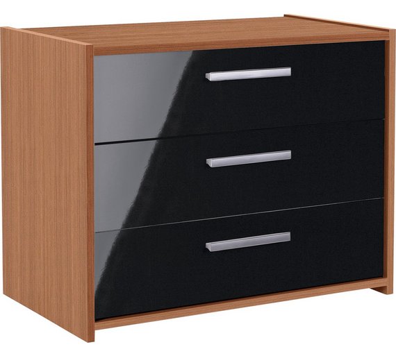 Buy HOME New Sywell 3 Drawer Chest Walnut Effect & Black Gloss at