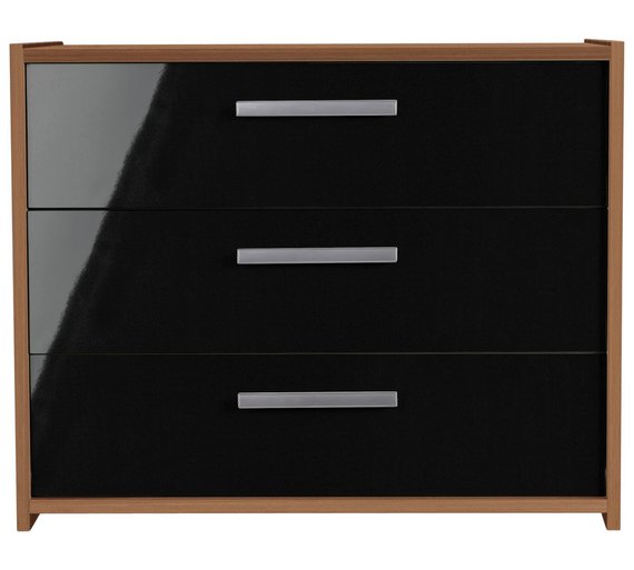 Buy HOME New Sywell 3 Drawer Chest Walnut Effect & Black Gloss at