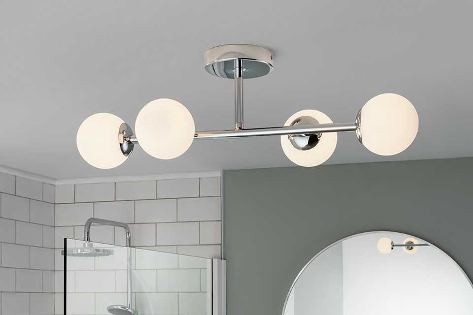 Habitat metal 4 light bathroom flush ceiling light in chrome finish.