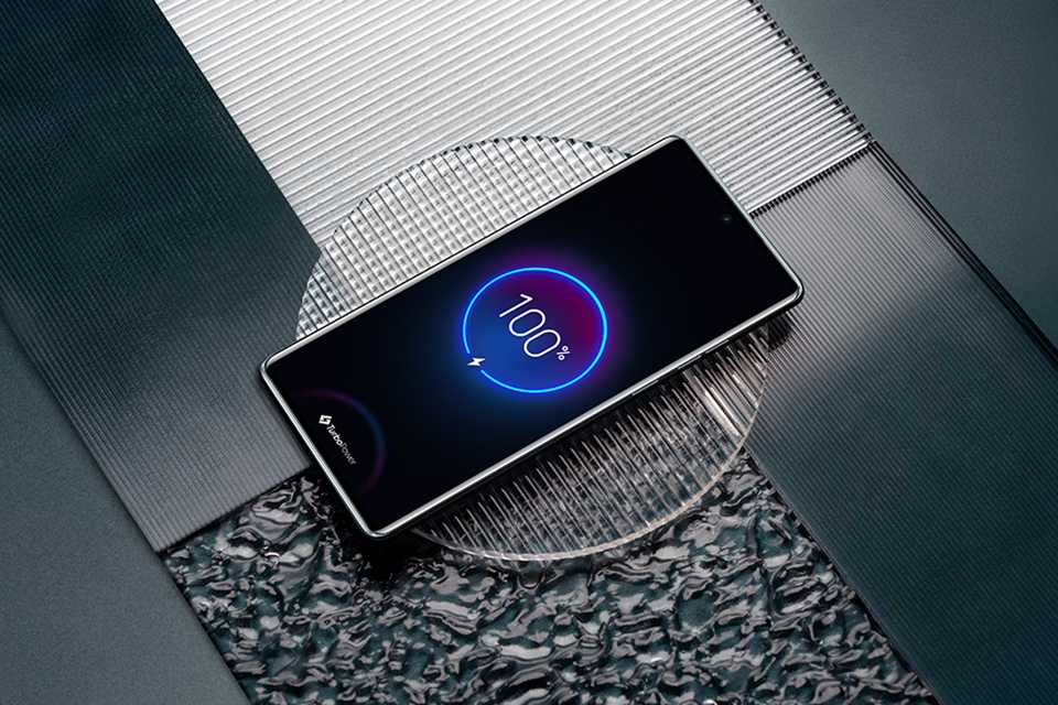 A motorola edge 50 fusion smartphone placed for charging.