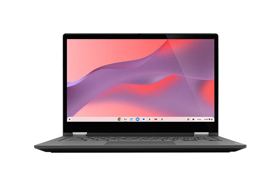 A silver Google Chromebook laptop.