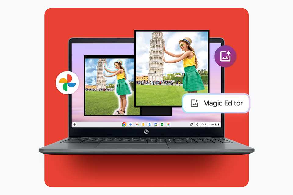 Google Magic Editor being used to edit photos on a Chromebook.