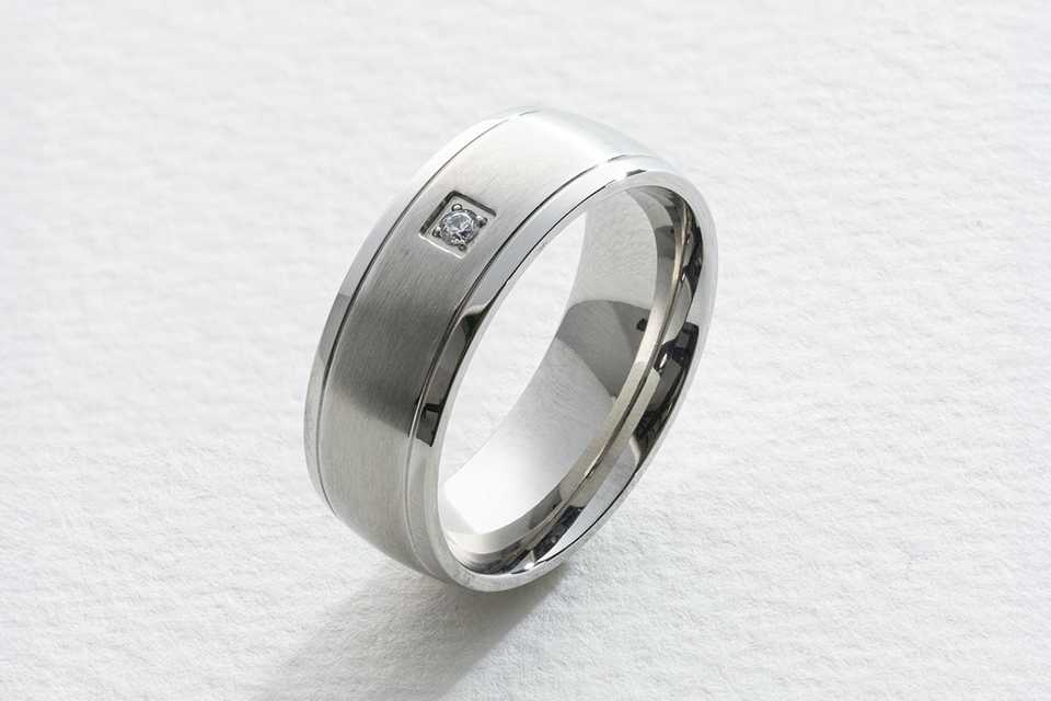 A Revere men's stainless steel cubic zirconia ring in size U.