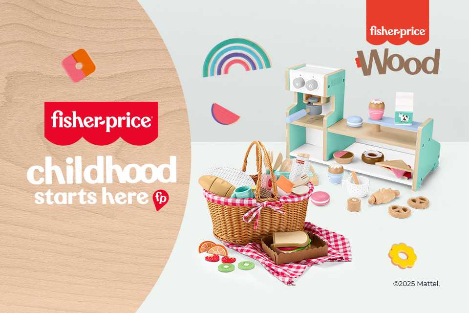 A Fisher Price Wood kitchen toy set.