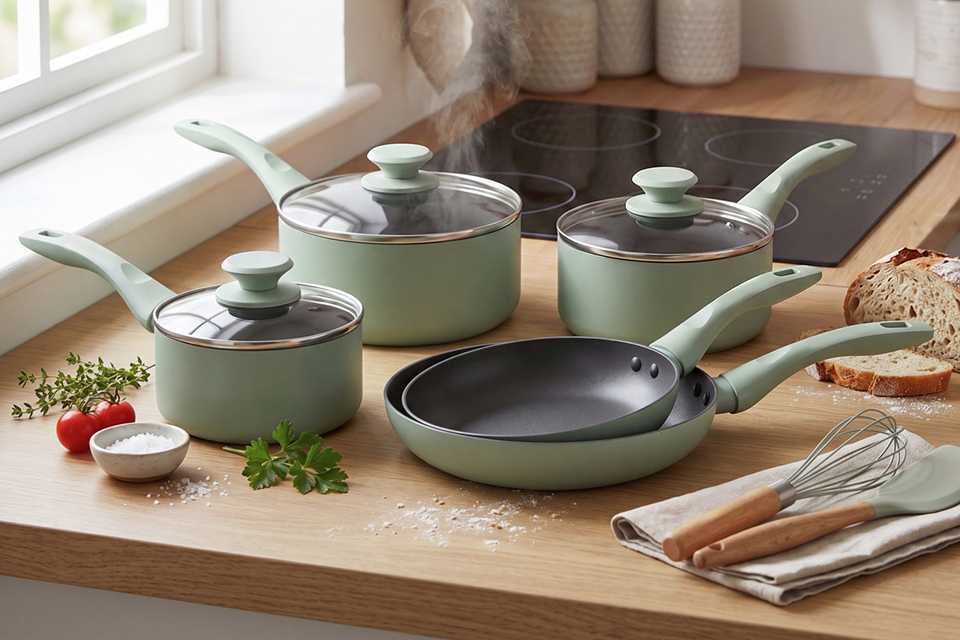 Progress 5 Piece Neutrals Aluminium Pan Set.