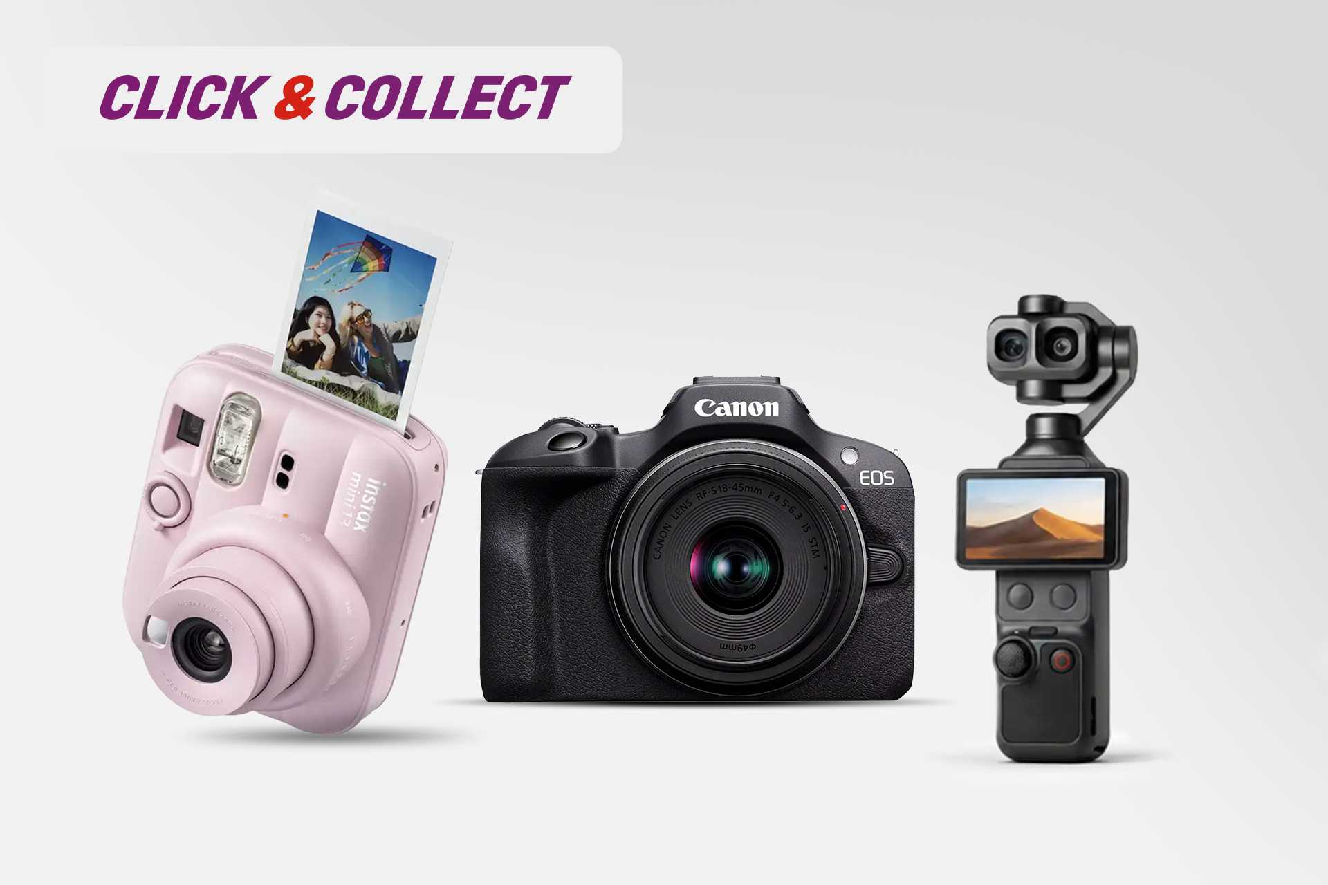 Click & Collect. Capture the moment. Explore cameras, content creation kits, drones, accessories & more.