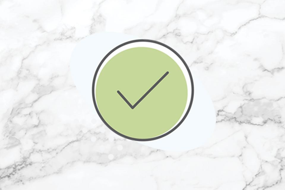 Circkle with a tick graphic.