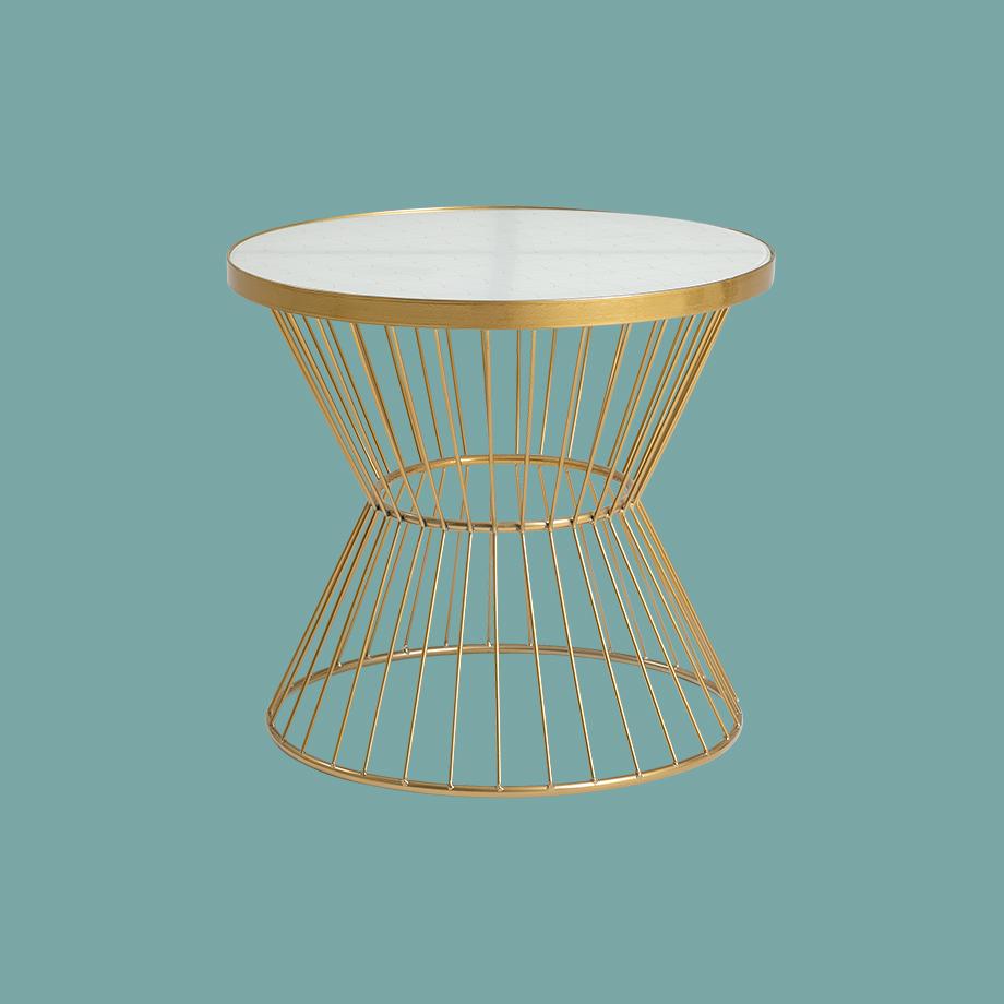 Glass coffee table with brass base.