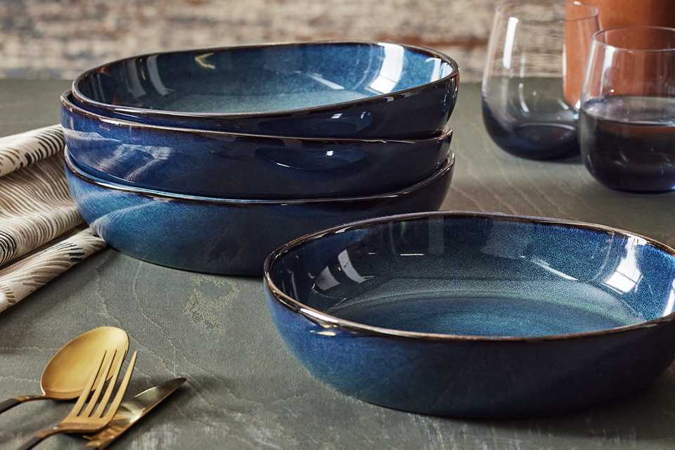 Blue plates on dining table new in.