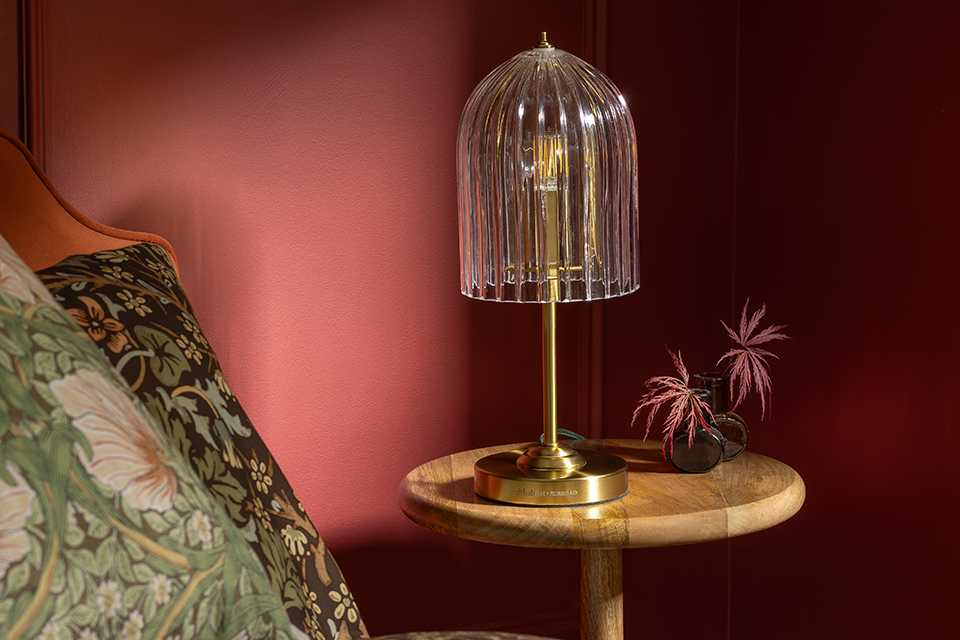 Habitat x Morris & Co. Glass & Brass Cloche Table Lamp.