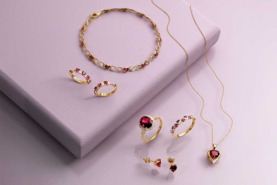Revere 9ct Created Ruby & Diamond Pendant Necklace.